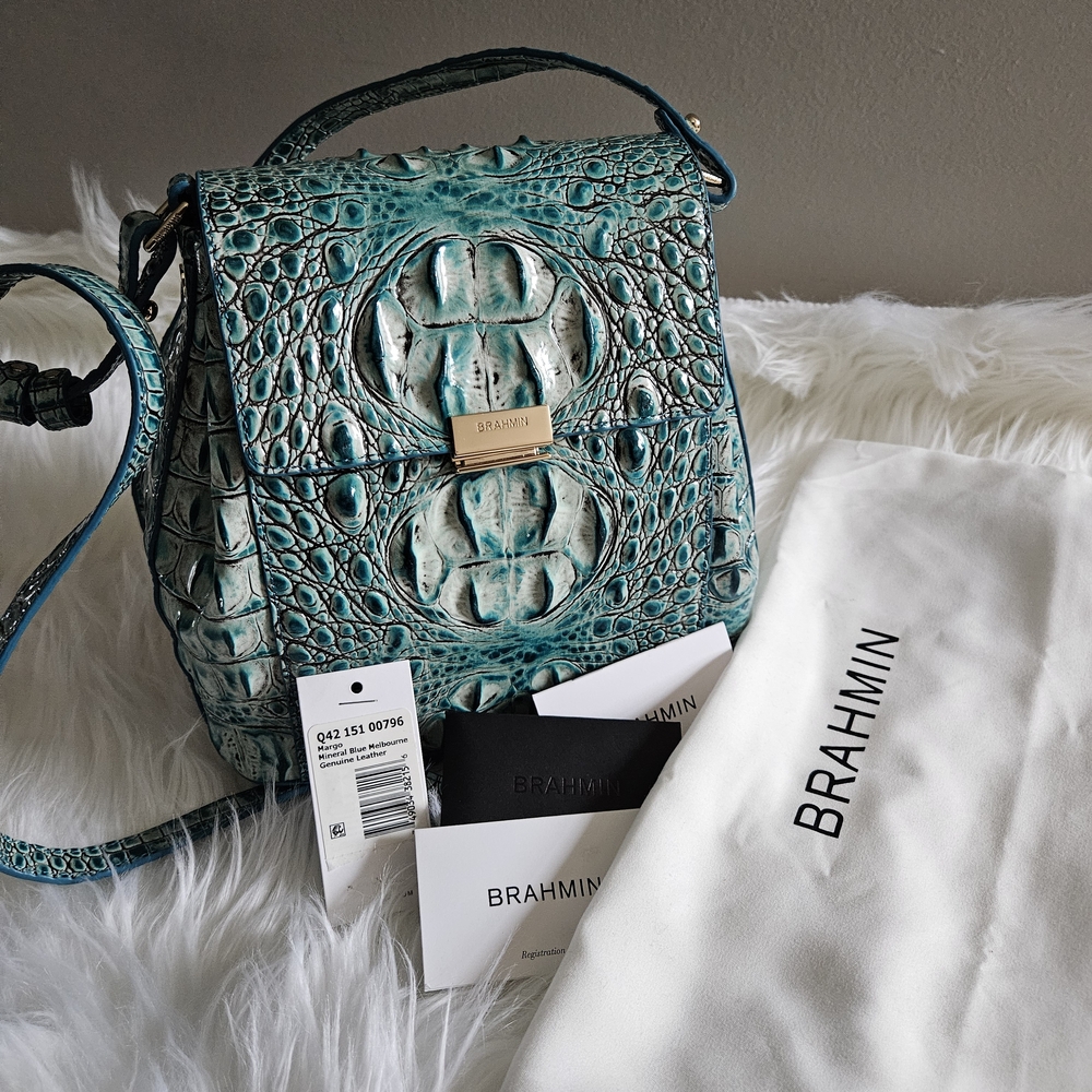 Brahmin Teal Crocodile Embossed Women's Bag Small Margo Melbourne - Picture 3 of 10
